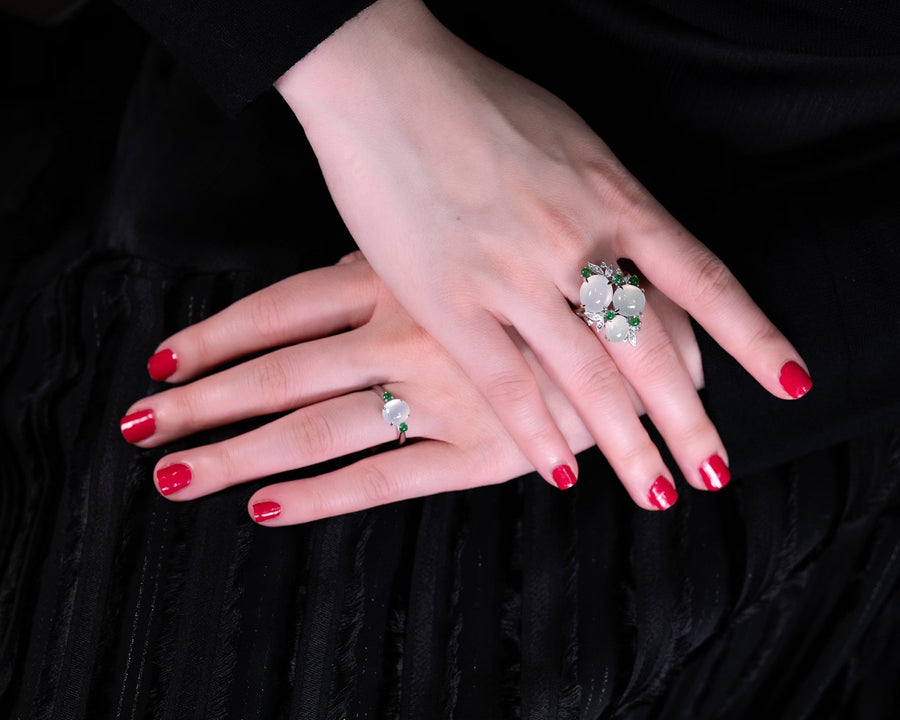 White and Green Jade Ring -