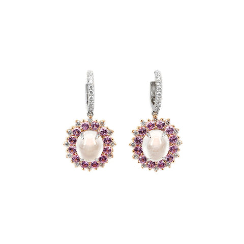 White Jade and Pink Sapphire Dangle Earrings - OETIJ00232