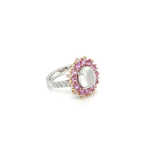 White Jade and Pink Sapphire Ring -