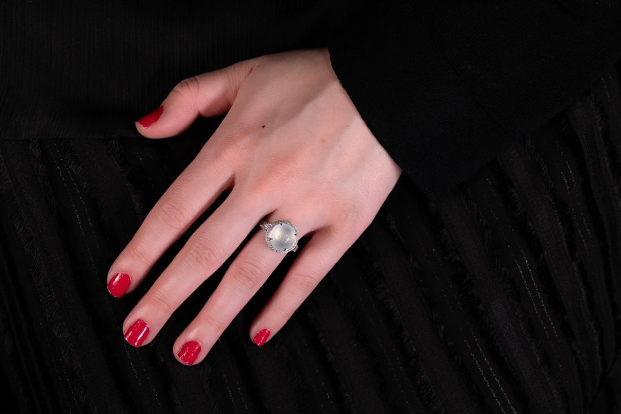 White Jade Diamond Ring -