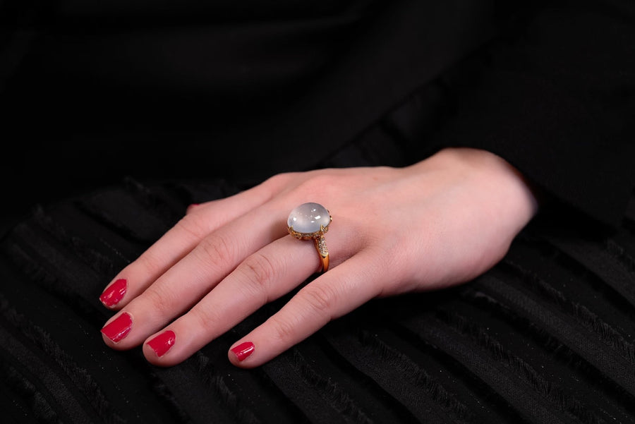 White Jade Diamond Ring -
