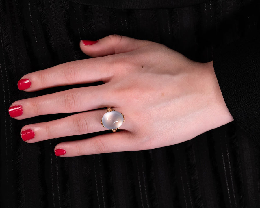 White Jade Diamond Ring -