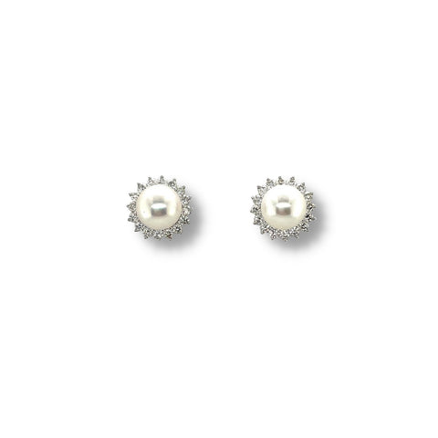 White Cultured Pearl Diamond Earrings-White South Sea Cultured Pearl Diamond Earrings - CEMXM00463