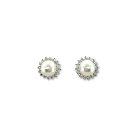 White Cultured Pearl Diamond Earrings-White South Sea Cultured Pearl Diamond Earrings - CEMXM00471