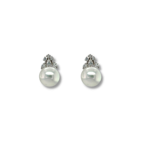 White Cultured Pearl Diamond Earrings-White South Sea Cultured Pearl Diamond Earrings - PEMXM00786