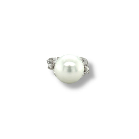 White South Sea Cultured Pearl Diamond Ring - PRABL00046