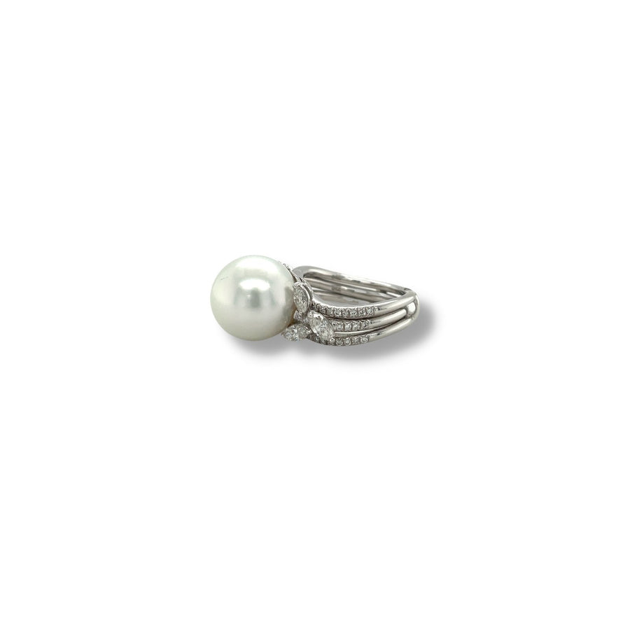 White South Sea Cultured Pearl Diamond Ring - PRABL00046