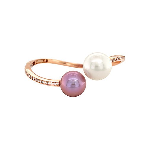 White South Sea Pearl and Pink Freshwater Diamond Bangle - PBMXM00091