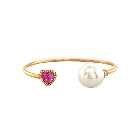 White South Sea Pearl and Pink Sapphire Bangle -