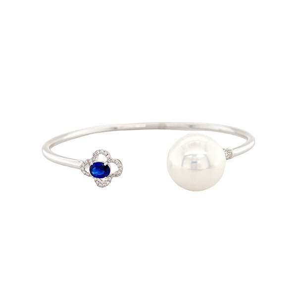 White South Sea Pearl and Sapphire Bangle - FBGTJ00046