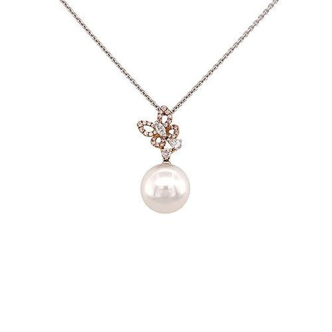 White South Sea Pearl Diamond Butterfly Pendant and Chain -