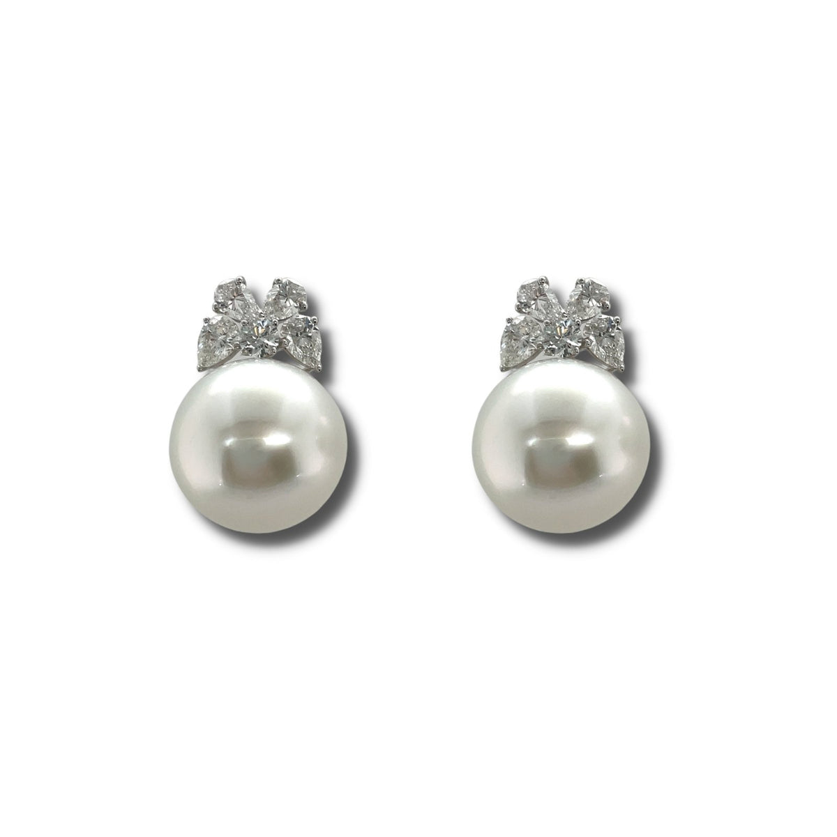 White South Sea Pearl Diamond Earrings - PEMXM00729