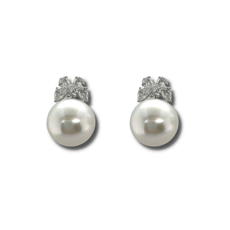 White South Sea Pearl Diamond Earrings-White South Sea Pearl Diamond Earrings - PEMXM00729