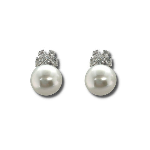 White South Sea Pearl Diamond Earrings-White South Sea Pearl Diamond Earrings - PEMXM00729
