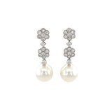 White South Sea Pearl Diamond Flower Earrings -