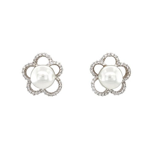 White South Sea Pearl Diamond Flower Earrings - PEMXM00646
