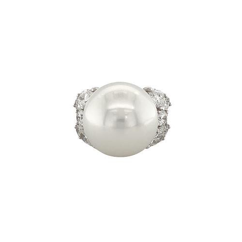 White South Sea Pearl Diamond Ring-White South Sea Pearl Diamond Ring -