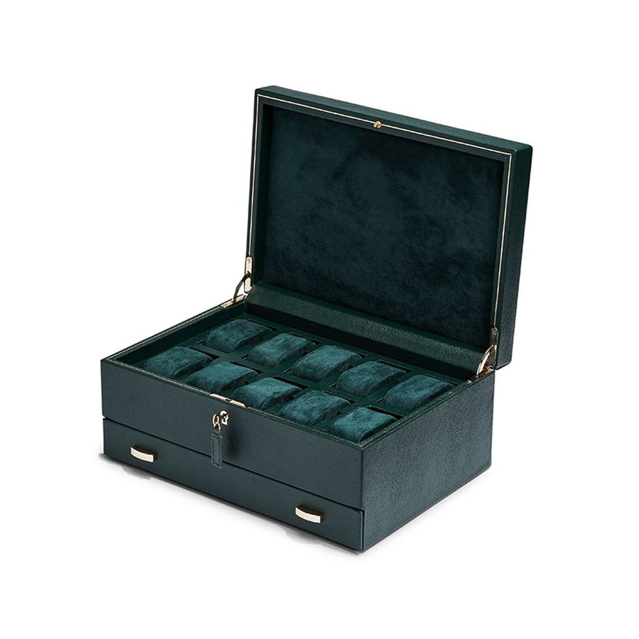Wolf British Racing Green 10 Piece Watch Box with Storage - 792841
