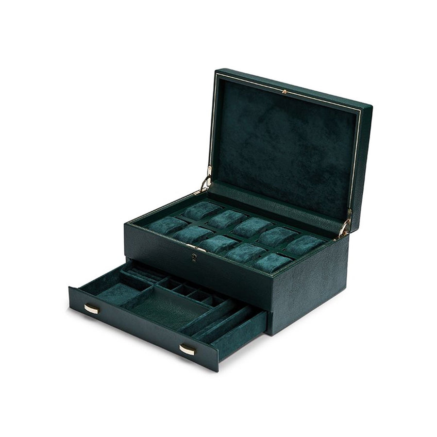 Wolf British Racing Green 10 Piece Watch Box with Storage - 792841