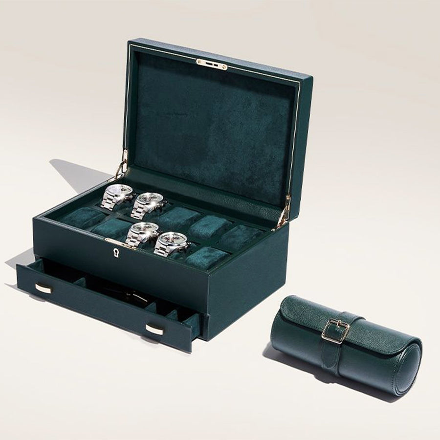 Wolf British Racing Green 10 Piece Watch Box with Storage - 792841