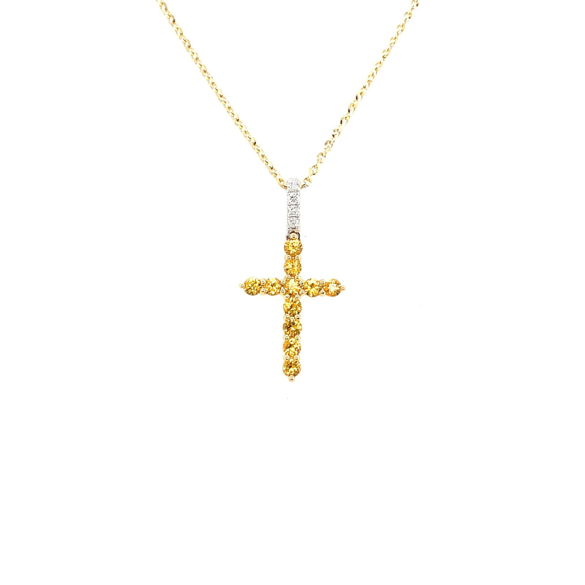 Yellow Sapphire Diamond Cross Necklace - SNTIJ00554