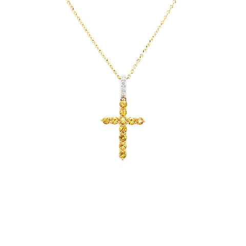 Yellow Sapphire Diamond Cross Necklace - SNTIJ00554