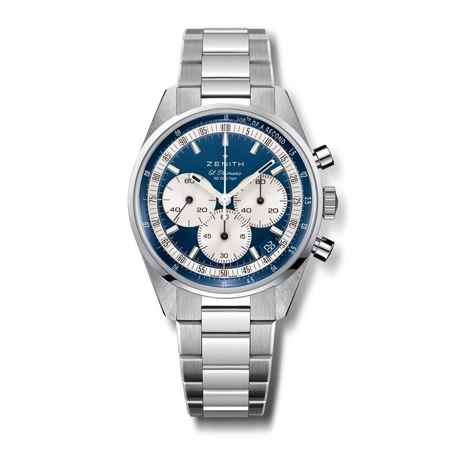 Zenith Chronomaster Original - 03.3200.3600/51.M3200 - Zenith Chronomaster Original in a 38mm stainless steel case with blue dial on stainless steel bracelet, featuring a chronograph function and automatic movement with 60 hours power reserve.