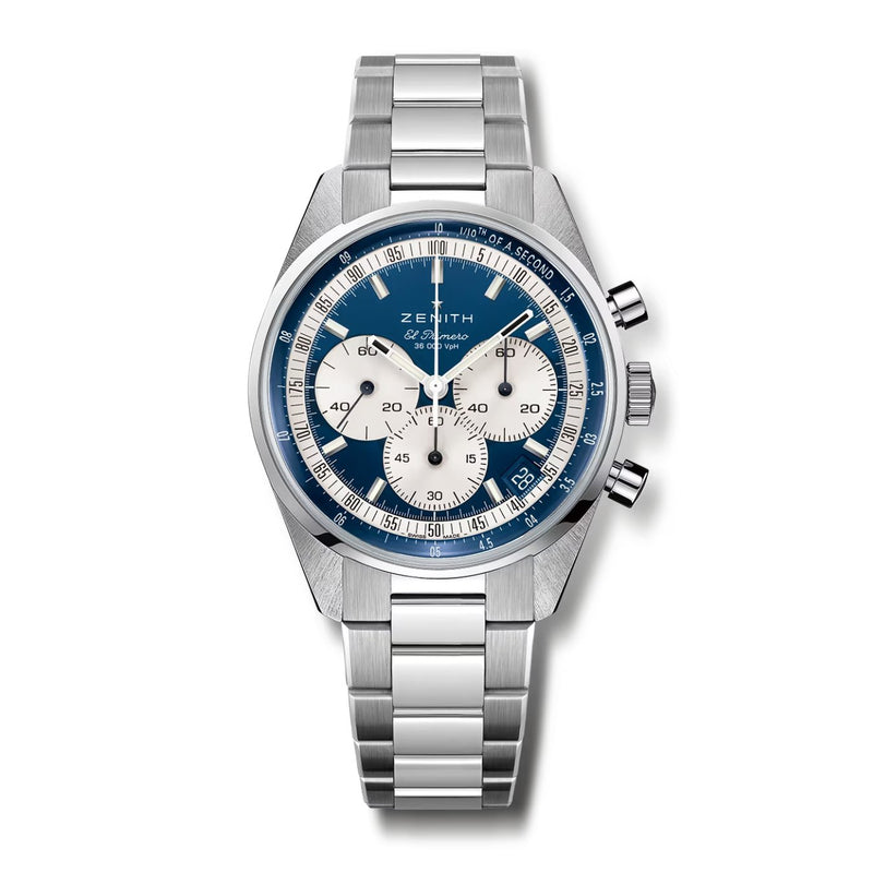 Zenith Chronomaster EP Original-Zenith Chronomaster Original - 03.3200.3600/51.M3200 - Zenith Chronomaster Original in a 38mm stainless steel case with blue dial on stainless steel bracelet, featuring a chronograph function and automatic movement with 60 hours power reserve.